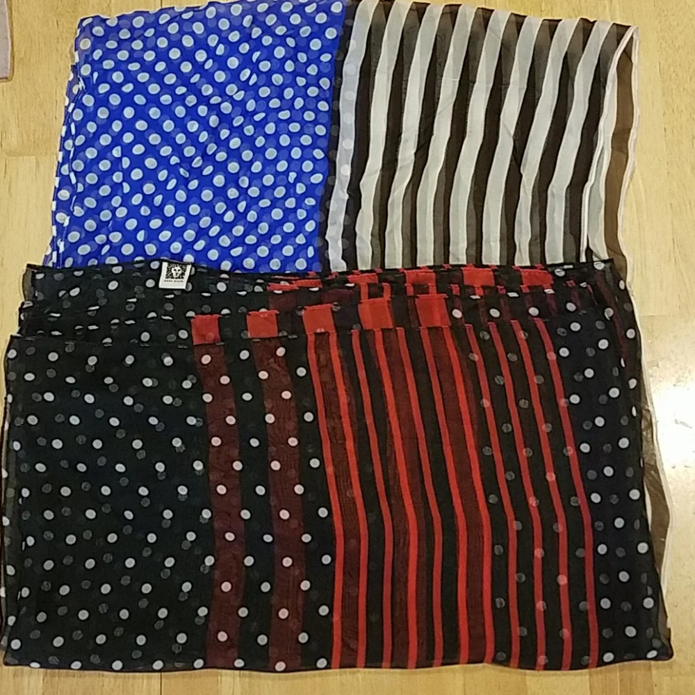 Anne Klein Sheer Long‎ Scarf Bundle Colorful Striped Polka Dot Prints